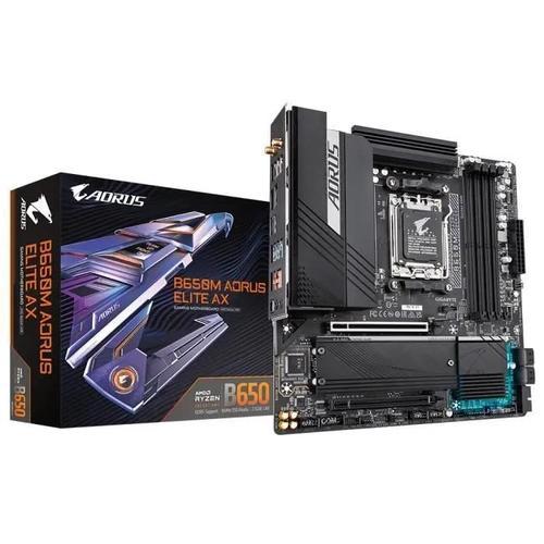 Gigabyte B650M AORUS ELITE AX - Carte-mère - micro ATX - Socket AM5 - AMD B650 Chipset - USB 3.2 Gen 2, USB-C 3.2 Gen2, USB 3.2 Gen 1, USB-C 3.2 Gen 2x2 - 2.5 Gigabit LAN, Wi-Fi 6E, Bluetooth -...