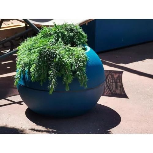Bac A Fleurs Rond Riviera Granit Boule - Plastique - Diametre 40 Cm - Bleu
