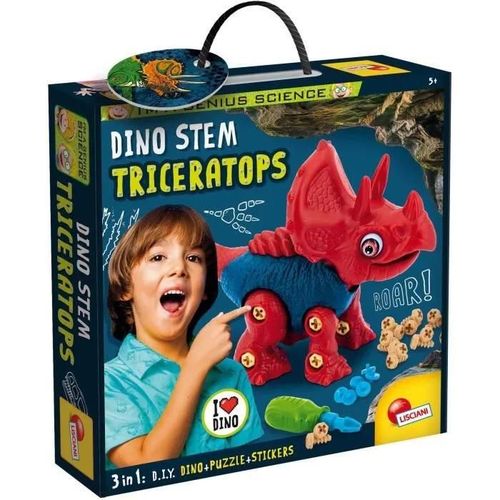 Lisciani - I M A Genius Science - Dinosaure A Assembler - Triceratops - Jeu De Construction - Puzzles Et Stickers Inclus - Jeu Educatif Et Scientifique - Pour Enfants Partir De 5 Ans