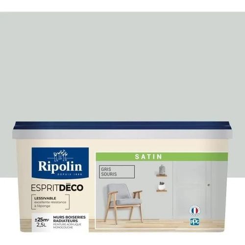 Peinture acrylique Ripolin ESPRIT DECO monocouche satin 2.5 L gris souris