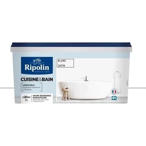 Peinture acrylique Ripolin monocouche cuisine et bain satin 2L