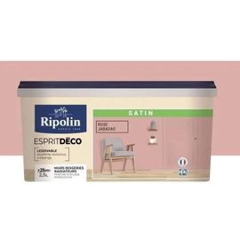 RIPOLIN Peinture Couleur Satin Ultra Couvrante pour Cuisine. Chambre. Salon. Salle. Entrée. Couloir - Rose
