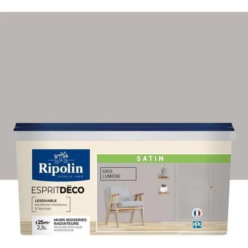 Peinture acrylique Ripolin ESPRIT DECO monocouche satin 2.5 L gris lumière