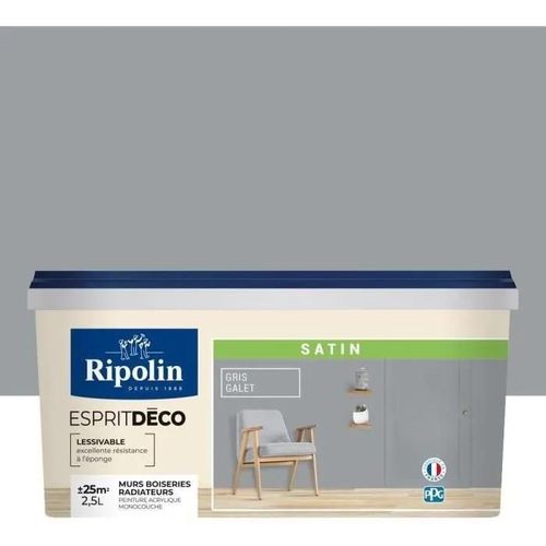 Peinture acrylique Ripolin ESPRIT DECO monocouche satin 2L5 gris galet