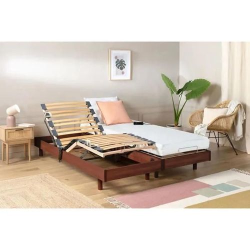 Ensemble Relaxation Matelas + Sommiers Electriques Decor Cerisier 2x70x190 - Mousse - 14 Cm - Ferme - Talca