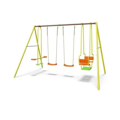 Trigano Portique Métal Mirapou 2,20m - 2 Balançoires Injectées + 1 Face À Face + 1 Nacelle