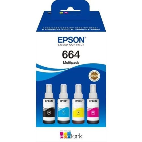 Epson EcoTank 664 - Pack de 4 - noir, jaune, cyan, magenta - original - recharge d'encre - pour Epson L380, L395, L495; EcoTank ET-2650, L1455, L656; EcoTank ITS L3050, L3060, L3070