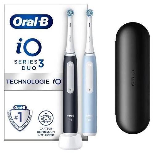 Oral-B Io 3 Lot De 2, Brosses À Dents Électriques Noire Et Bleue, 2 Brossettes, 1 Étui De Voyage 