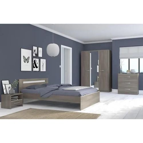 Ysa Chambre Complete Adulte - Contemporain - Décor Noyer Silver - L 140 X L 190 Cm