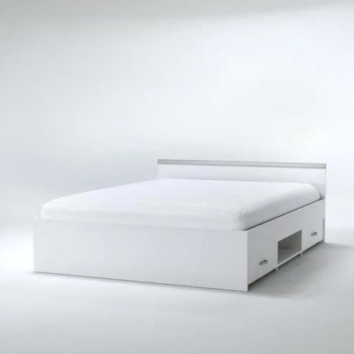 Lit Pablo Avec Rangements - 2 Tiroirs Et 1 Niche - 140 X 190 Cm - Coloris : Blanc