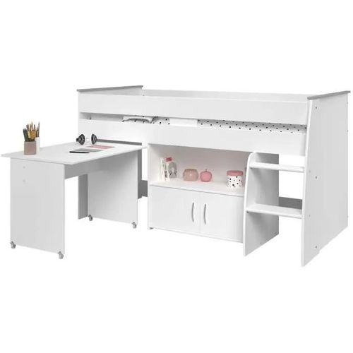 Lit Combiné Marcelle - Avec Bureau Et Rangements - 90 X 200 Cm - Blanc