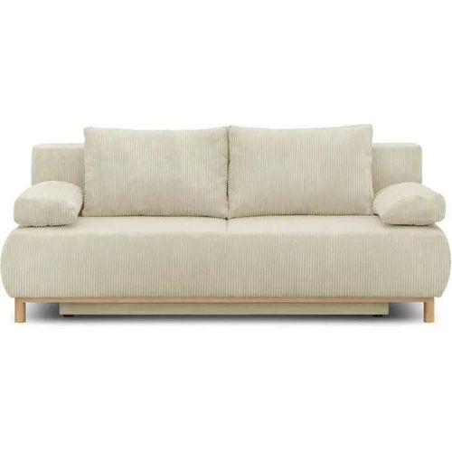 Banquette Convertible 3 Places Mika - Velours Côtelé Beige - Coffre De Rangement - L 192 X H 84 X P 93 Cm