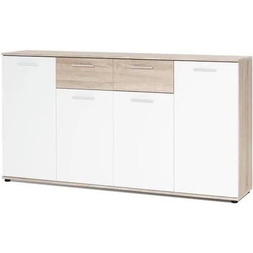 Jacky Buffet Bas Classique Blanc Et Décor Chene Mat - L 160 Cm