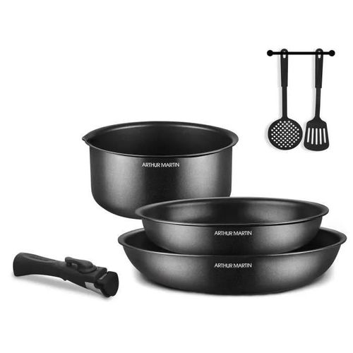 Batterie De Cuisine - Tous Feux Dont Induction - Arthur Martin - Am9582 - Aluminium - Anti-Adhésif - 6 Pieces - Poignée Amovib