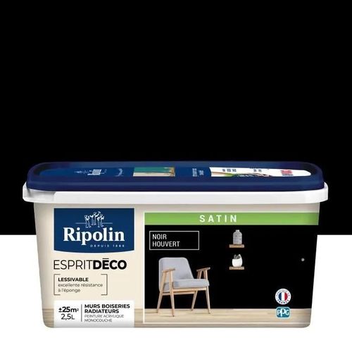 Peinture Couleur Intérieure Satin pour Cuisine Salle Salon Chambre - sur Murs Boiseries Radiateurs - 2.5L - Noir Houvert - Ripolin