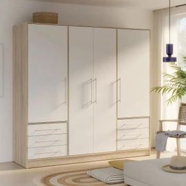 Jupiter Armoire De Chambre Style Contemporain En Bois Aggloméré Blanc Et Chene - L 206,5 Cm