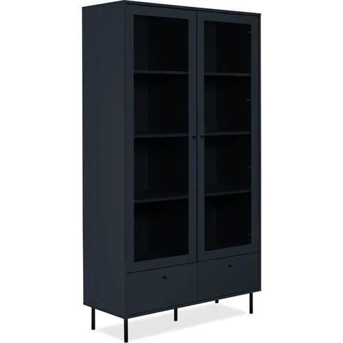 Vitrine 2 Portes Vitrées Et 2 Tiroirs Bleu Marine - H183 Cm
