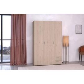 Armoire Varia - Décor Chene Et Blanc - 3 Portes - 2 Tiroirs - 120,3 X 185 X 51,3