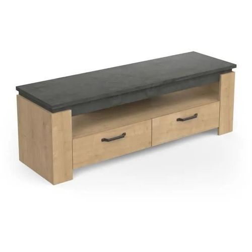 Meuble Tv 2 Tiroirs 140x42x47 Cm Décor Chêne Et Gris - Cecey