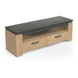 Meuble Tv 2 Tiroirs 140x42x47 Cm Décor Chêne Et Gris - Cecey