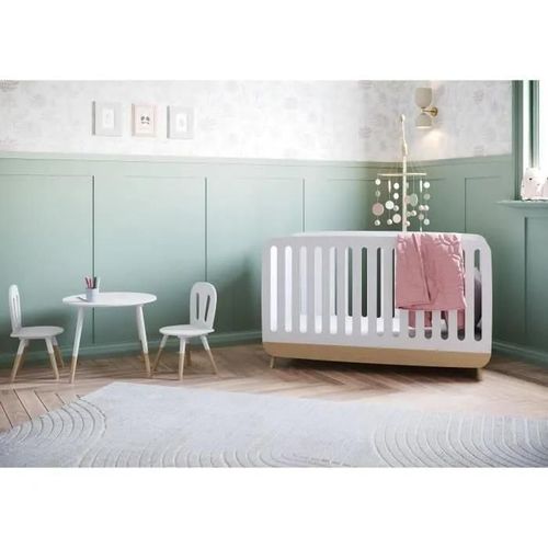 Set 1 Table + 2 Chaises - Fimiana - Style Scandinave - Blanc Mat / Chene Kronberg - Demeyere