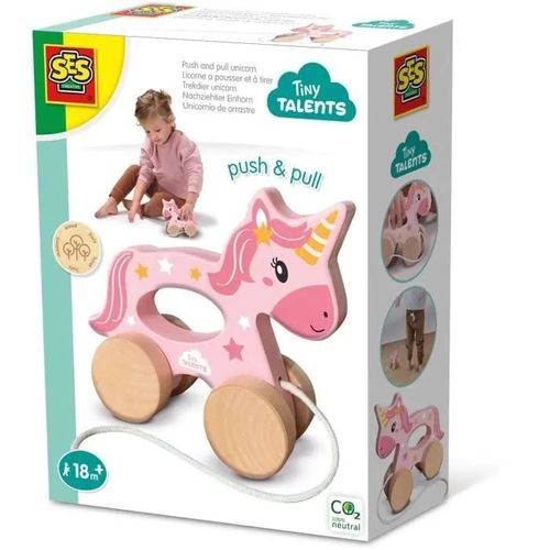 Licorne En Bois 2 En 1 - A Pousser Et A Tirer - Ses Creative - Licorne Rose A Pousser Ou A Tirer.