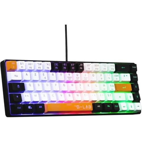 Clavier Gamer The G-Lab Keyz Hydrogen BKWO - 60% Format Compact - Rétroéclairé - Filaire - Noir/Blanc/Orange
