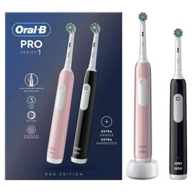 Lot De Deux Brosses À Dents Électriques Oral-B Pro Series 1 Rose Et Noire Avec 2 Brossettes