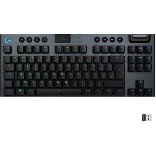 Logitech G915 TKL Tenkeyless LIGHTSPEED Clavier de jeu mécanique RVB sans fil - Clavier - backlit - sans fil - USB, Bluetooth, 2.4 GHz - AZERTY - Français - commutateur : GL Clicky - carbone
