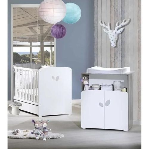 Chambre Bébé Duo Lit Bébé 120x60 + Commode À Langer 2 Tiroirs Et Niche Leaf