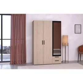 Armoire - Panneau De Particules - Décor Chene Et Noir - 3 Portes Droites - Essentiel - Chambre - 120.3x185x51.7 Cm