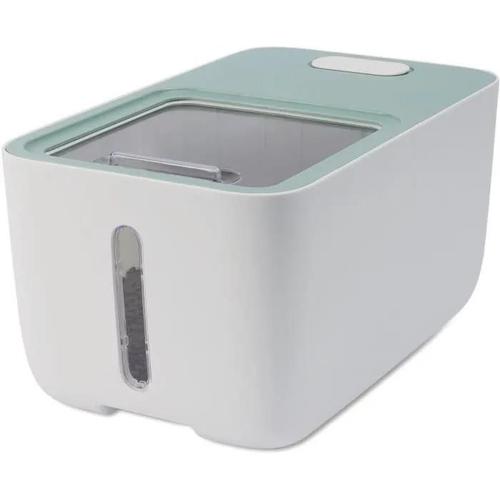 Container Croquettes - M Pets - Boxi - 10 L - Couvercle Coulissant- Fenetre Transparente - Roulettes - Sans Bpa - Vert / Blanc