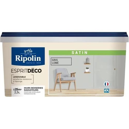 Peinture Murale RIPOLIN Toutes Pièces Esprit Déco Satin Gris lome 2,5L