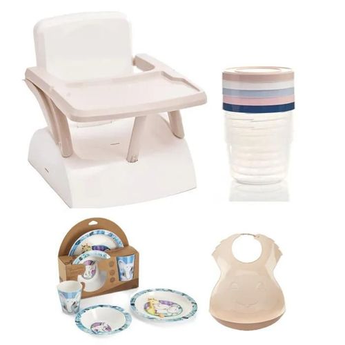 Rehausseur De Chaise Pour Enfant + Boîtes De Conservation + Coffret Vaisselle Micro-Ondes + Bavoir Semi-Rigide