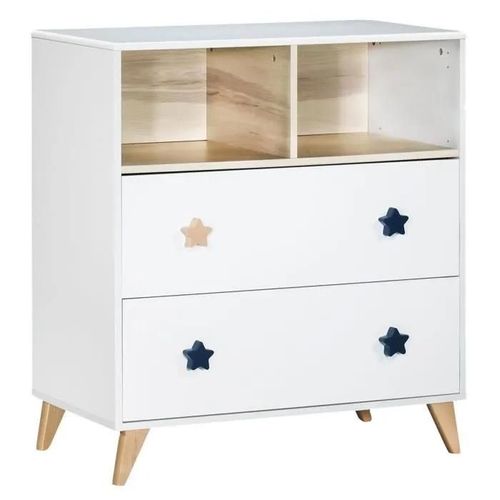 Chambre Bébé Duo Oslo - Lit 120x60 + Commode A Langer 2 Tiroirs Étoiles - Sauthon