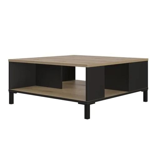Table Basse Carrée Double Plateau Effet Bois Chêne