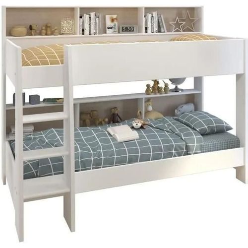 Jim Lit Enfant Superposé Contemporain Décor Chene Brooklyn Et Blanc - L 90 X L 200 Cm