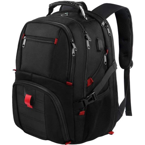 Sac à dos grande taille en toile,pour randos,voyages ou entreprise navette,peut accueillir un ordinateur 18.4 pouces,Sac Décontracté Imperméable avec USB,Sac a Dos Voyage Hommes et Femmes,Noir