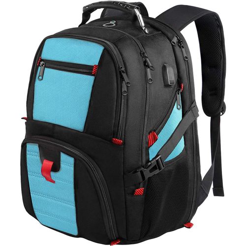 Sac à dos grande taille en toile,pour randos,voyages ou entreprise navette,peut accueillir un ordinateur 18.4 pouces,Sac Décontracté Imperméable avec USB,Sac a Dos Voyage Hommes et Femmes,Bleu