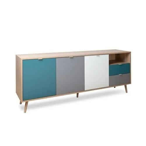 Buffet Bas - Décor Chene Sonoma Et Blanc - Style Scandinave - 3 Portes - Cuba - L 180 Cm