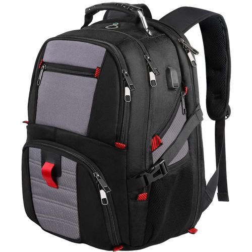 Sac à dos grande taille en toile,pour randos,voyages ou entreprise navette,peut accueillir un ordinateur 18.4 pouces,Sac Décontracté Imperméable avec USB,Sac a Dos Voyage Hommes et Femmes,Gris