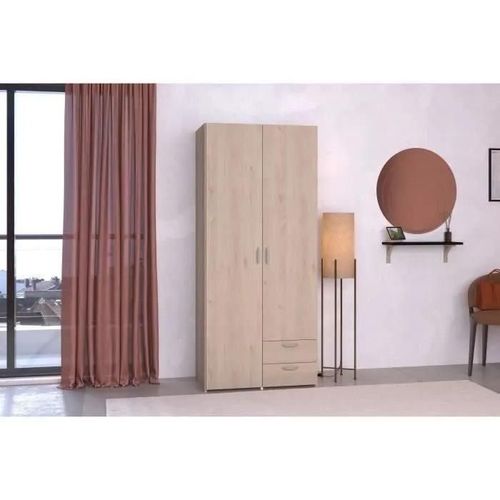Armoire Varia - Décor Chene Et Blanc - 2 Portes - 2 Tiroirs - 80,7 X 185 X 51,3