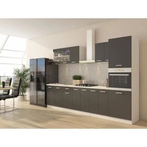 Ultra Cuisine Complete Avec Colonne Four Et Plan De Travail Inclus L 300 Cm - Gris Mat