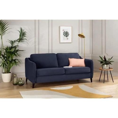 Hexagone Canapé Convertible 3 Places - Velours Bleu Nuit - Couchage Express - L 182 X P 85 X H 97 Cm - Clyde