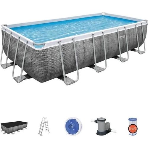 Piscine tubulaire rectangle power steel 5.49 x 2.74 x h.1.22 m - motif rotin gris