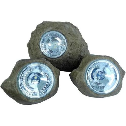 Lot De 3 Rochers Solaires De Jardin À Poser Balisage Led Blanc 14 Et 9cm