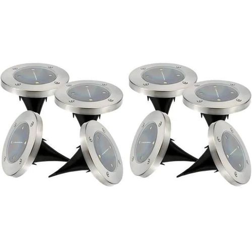 Lot De 8 Spots Solaires Ronds 8x Decky Argent Acier Inoxydable D12cm