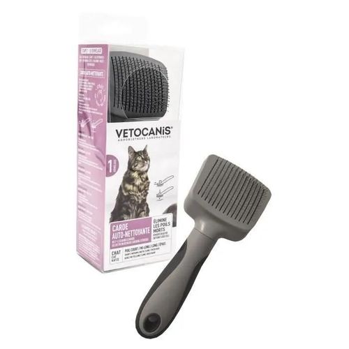 Vetocanis Brosse Carde Retractable Et Autonettoyante - Pour Eliminer Les Poils Morts - Pour Chat