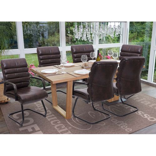 Lot De 6 Chaises De Conférence Hwc-H31, Chaise De Salle À Manger Cantilever Vintage Imitation Daim Métal   Similicuir Marron