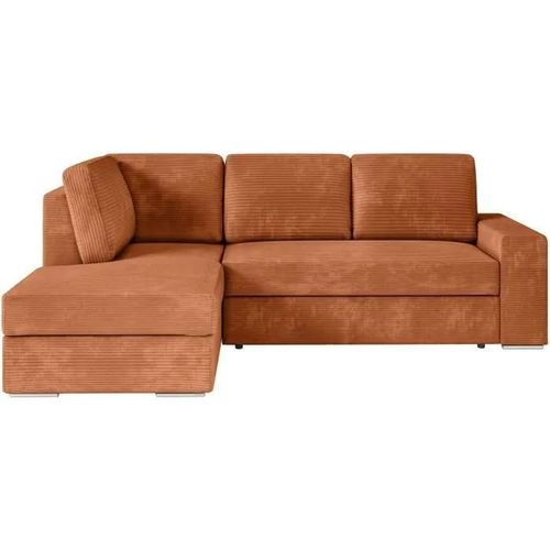 Aden - Canapé D'angle Convertible Avec Coffre En Velours Côtelé - Angle Gauche - Terracotta